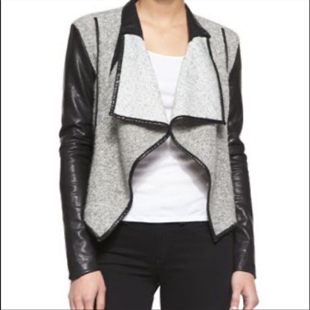 Blank NYC Drape Open Front Wool Moto Jacket M Gray